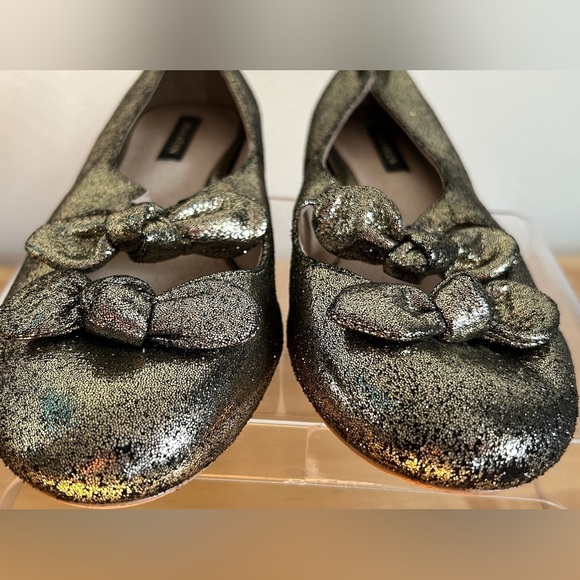 Ava & Aiden Double Bow Strap Sparkle Glitter Metallic Bronze Gold Ballet Flat - Picture 8 of 11